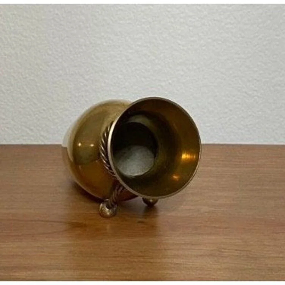 Vintage Solid Brass Bud Vase with Decorative Rope Tie Detail Gold‎ 5.5 Inch - Picture 6 of 6